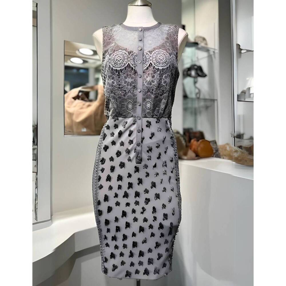 NEW BYRON LARS floral lace mini dress in grey